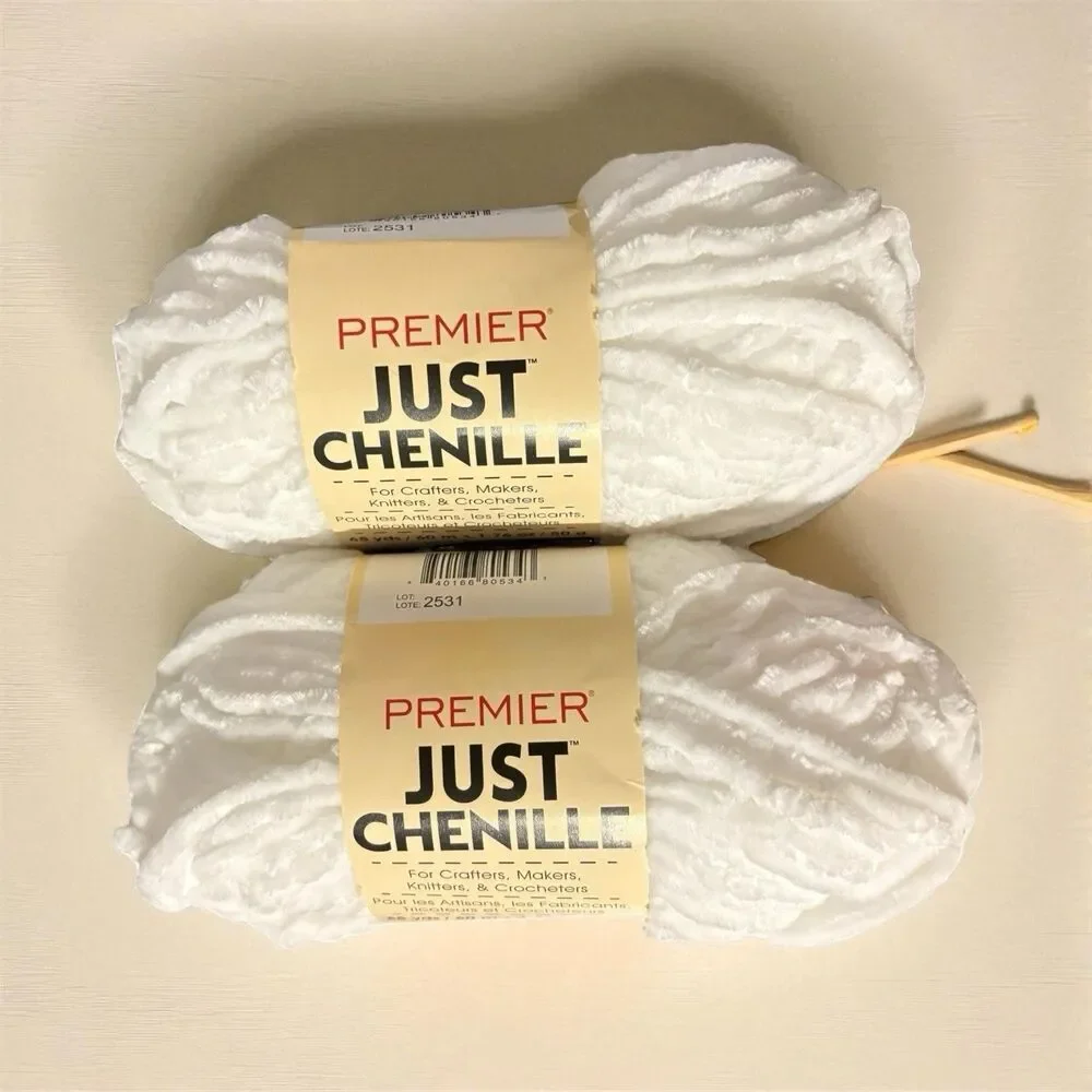 Premier Just Chenille Yarn White 65 Yds 1.76 Oz Super Bulky 2 Skeins Lot 2531